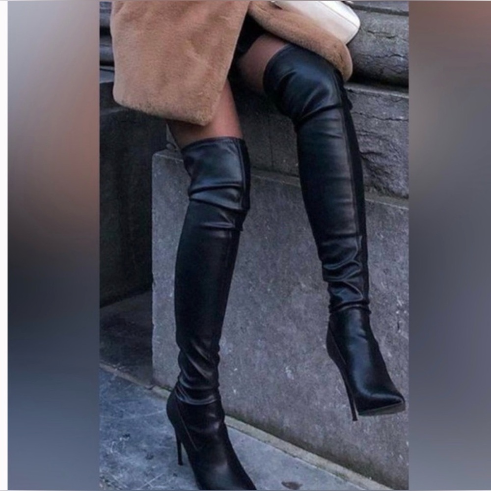 Black Leather DominiqueThigh-High Boots